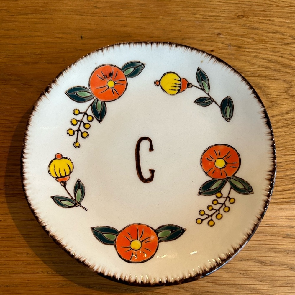 Creative Co op monogram “C” ceramic trinket dish